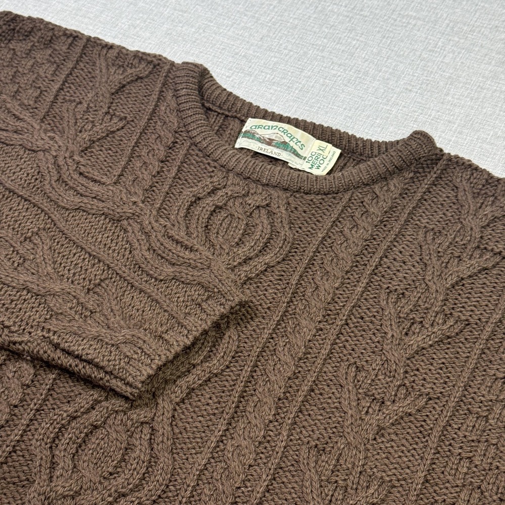 Aran Crafts Cable-Knit Fisherman Sweater Mens XL Brown Roll Neck Merino‎ Wool